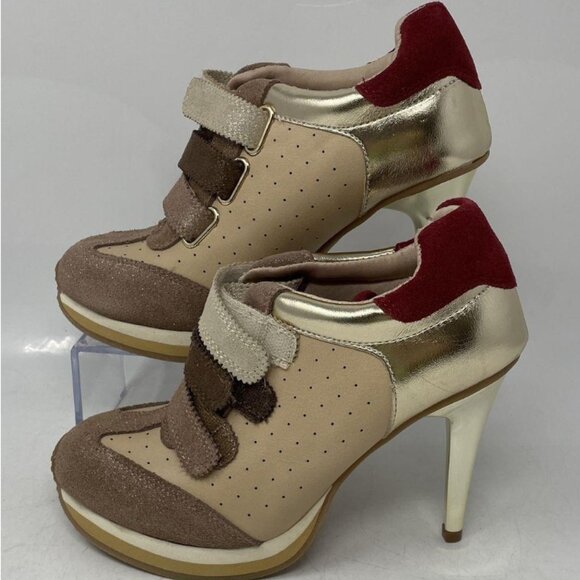 Steve Madden Blaik Pump – Gold-Tone, Beige & Red Leather, Velcro Strap, Size 7 - Picture 1 of 7